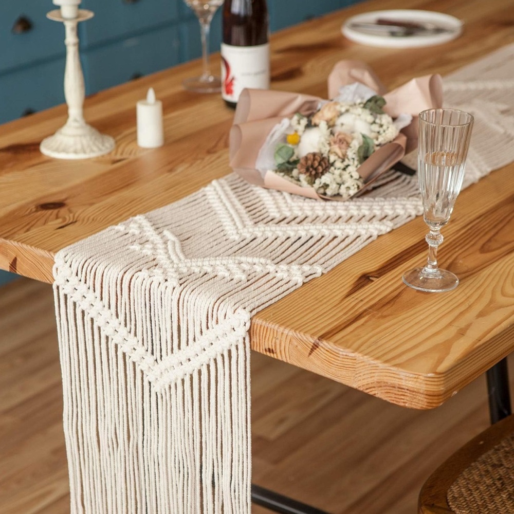 Elegant Cream Macrame Table Runner